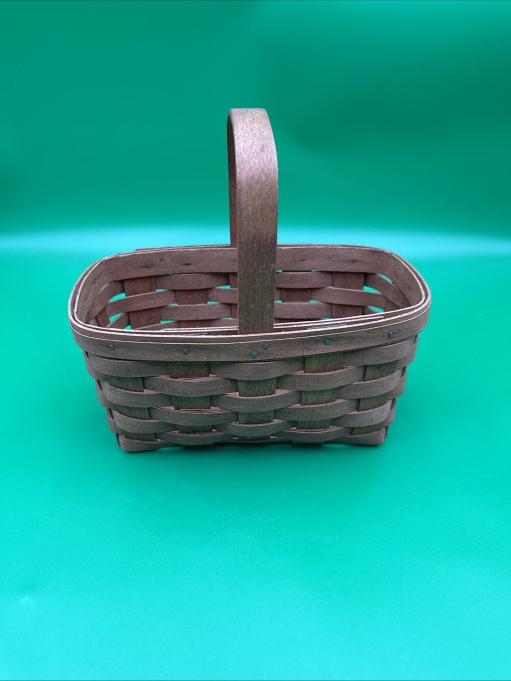 Longaberger 1989 Small 9" Rectangle Basket With Handle Brown Vintage Signed